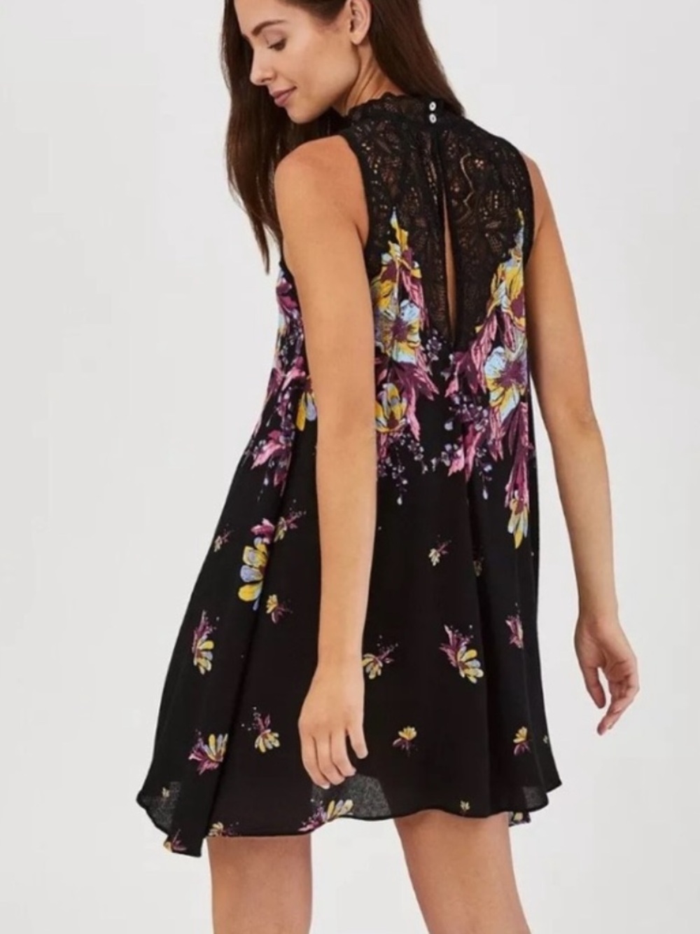 Free People Black Maxi Dress with Pink & Yellow Floral Accents - Picture 4 of 4